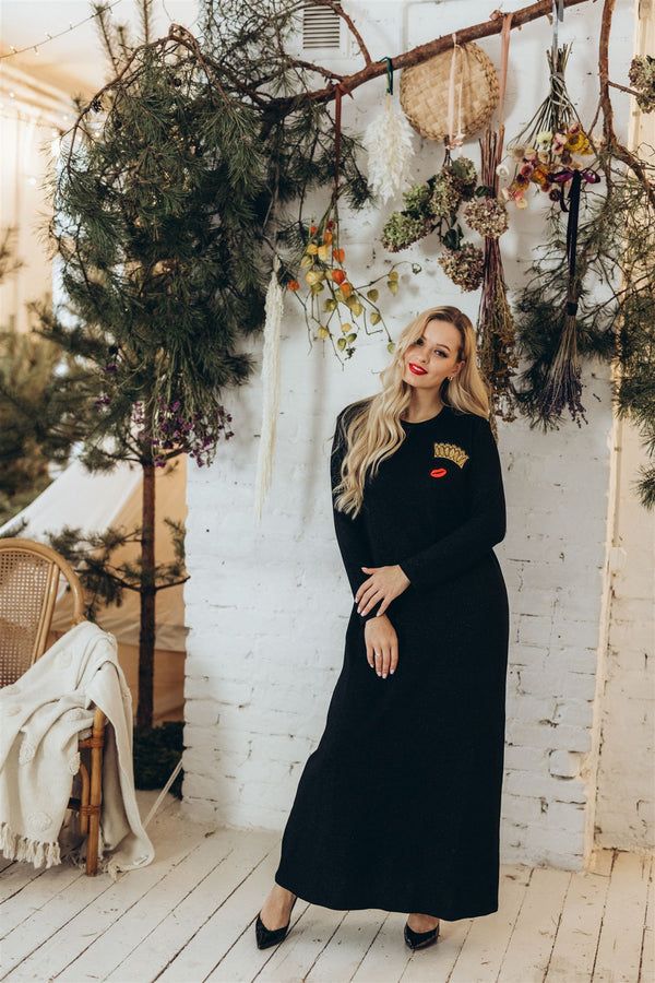 long dress CROWN AND RED LIPS shiny